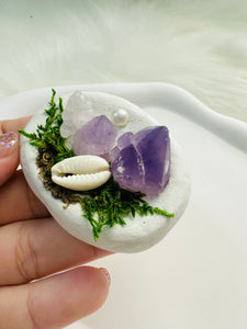 Handmade Amethyst and Shell Clay Garden Fridge Magnets - D