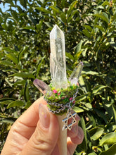 Load image into Gallery viewer, Handmade Crystal Wand – Lemurian Quartz &amp; Vera Cruz Amethyst with Deer Antler
