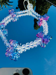 Blue Pink Crack beads bear keychain,Cute keychain String Bracelet Keychain