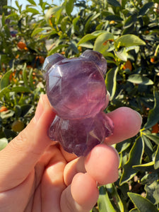 Natural Purple Candy Fluorite Geometric Bear Carving