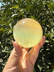 Lemon Yellow Candy Fluorite Sphere, Stunning Green Fluorite Ball,A113