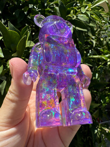 Shiny purple Yellow toy bear Handmade resin sculpture