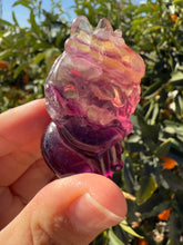 Load image into Gallery viewer, Yellow Purple Candy Fluorite Dancing Lion Carving,Fluorite Kirin
