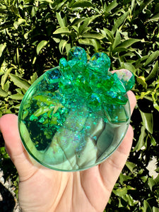 Green Blue Crystal Cluster Shiny Resin Round Tray