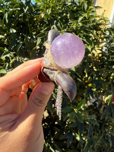 Handcrafted Amethyst Crystal Wand with Antler and Horn Design