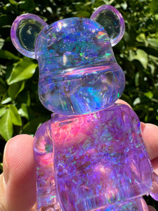 Shiny shell glitter purple toy bear Handmade resin sculpture