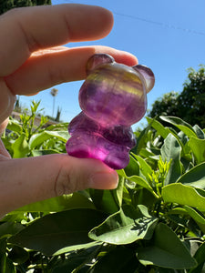 Natural purple yellow Candy Fluorite Bear Carving