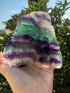 Natural Rainbow Fluorite Slab,Green Purple Fluorite Crystal Slice,A96