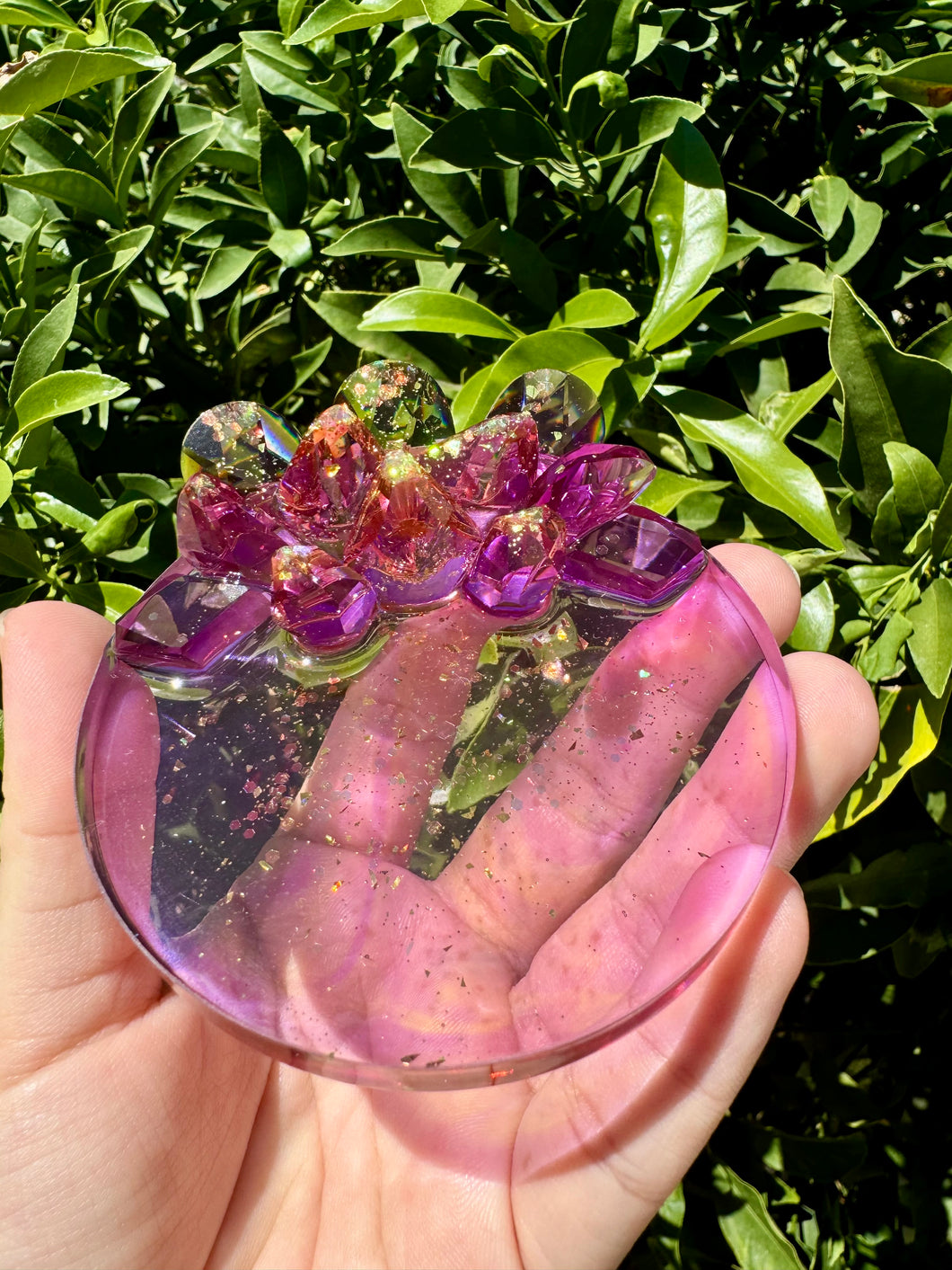 Yellow Purple Crystal Cluster Shiny Resin Round Tray