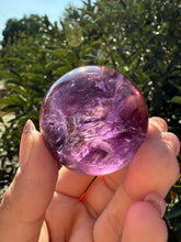 Load image into Gallery viewer, Chevron Amethyst Sphere with Goethite Inclusions,Davis Effect, A70

