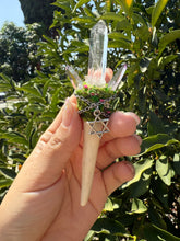 Load image into Gallery viewer, Handmade Crystal Wand – Lemurian Quartz &amp; Vera Cruz Amethyst with Deer Antler
