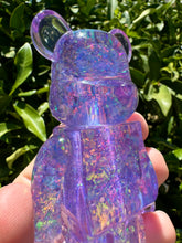 Load image into Gallery viewer, Shiny Mermaid glitter purple toy bear Handmade resin sculpture
