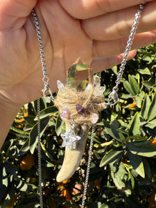 Pocket Deer Antler Smoky Crystal Wand Necklace