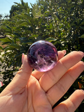 Load image into Gallery viewer, Chevron Amethyst Sphere with Goethite Inclusions,Davis Effect, A70
