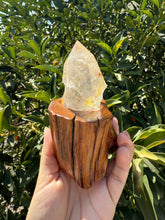 Load image into Gallery viewer, Himalayan Quartz Crystal Point from India on Handcrafted Wooden Base,A124
