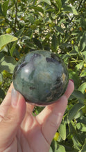 Load and play video in Gallery viewer, Natural Labradorite Sphere – Flashy Blue Green Crystal Ball,A248
