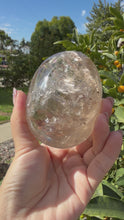 Load and play video in Gallery viewer, Natural Brazilian Light Smoky Quartz Palm Stone,Meditation Palm Stones,A288
