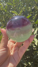 Load and play video in Gallery viewer, Green Purple Candy Fluorite Sphere, Rainbow Colourful Fluorite Crystal Ball,A115
