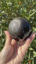 Load and play video in Gallery viewer, Large Silver Sheen Obsidian Sphere,Double-Sided Sheen Crystal Ball,A97
