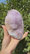 Load and play video in Gallery viewer, Natural Amethyst Geode with Agate Base, Raw Amethyst Crystal Cluster, A92
