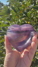 Load and play video in Gallery viewer, Purple Fluorite Heart Dish,Crystal Trinket Tray,Carved Fluorite Heart Plate,B130
