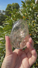 Load and play video in Gallery viewer, Natural Brazilian Light Smoky Quartz Palm Stone,Meditation Palm Stones,A290
