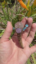 Load and play video in Gallery viewer, Deer Antler Crystal Wand,Black Tourmalinated Quartz Sphere Amethyst Wand
