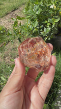 Load and play video in Gallery viewer, Hematite Quartz Crystal | Orange Flower Inclusions Rainbow Flash, A336

