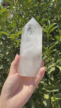 Load and play video in Gallery viewer, Clear Quartz Tower with Snowy Inclusions – Large Crystal Point Wand,A50
