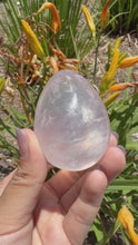 Load and play video in Gallery viewer, Natural Star Rose Quartz Crystal Egg Pink Healing Crystal Palm Stone,A481
