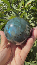 Load and play video in Gallery viewer, Natural Labradorite Sphere – Flashy Blue Green Crystal Ball, A106
