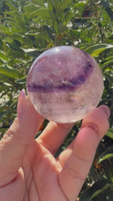 Load and play video in Gallery viewer, Natural Phantom Amethyst Crystal Sphere – Unique Purple Striped Amethyst,A61
