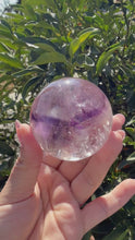 Load and play video in Gallery viewer, Natural Phantom Amethyst Crystal Sphere – Unique Purple Striped Amethyst,A62
