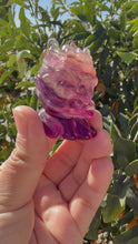 Load and play video in Gallery viewer, Yellow Purple Candy Fluorite Dancing Lion Carving,Fluorite Kirin
