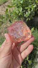 Load and play video in Gallery viewer, Hematite Quartz Crystal | Orange Flower Inclusions Rainbow Flash, A338
