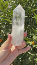 Load and play video in Gallery viewer, Clear Quartz Tower with Snowy Inclusions – Large Crystal Point Wand,A48
