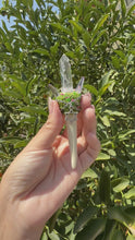 Load and play video in Gallery viewer, Handmade Crystal Wand – Lemurian Quartz &amp; Vera Cruz Amethyst with Deer Antler
