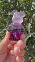 Load and play video in Gallery viewer, Natural Purple Candy Fluorite Bear Carving,Fluorite Stand Bear
