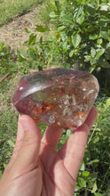 Load and play video in Gallery viewer, Hematite Smoky Quartz Crystal | Orange Flower Inclusions Rainbow Flash, A339
