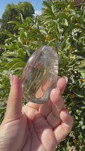Load and play video in Gallery viewer, Natural Brazilian Light Smoky Quartz Palm Stone,Meditation Palm Stones,A292
