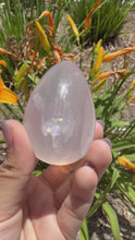 Load and play video in Gallery viewer, Natural Star Rose Quartz Crystal Egg Pink Healing Crystal Palm Stone,A480
