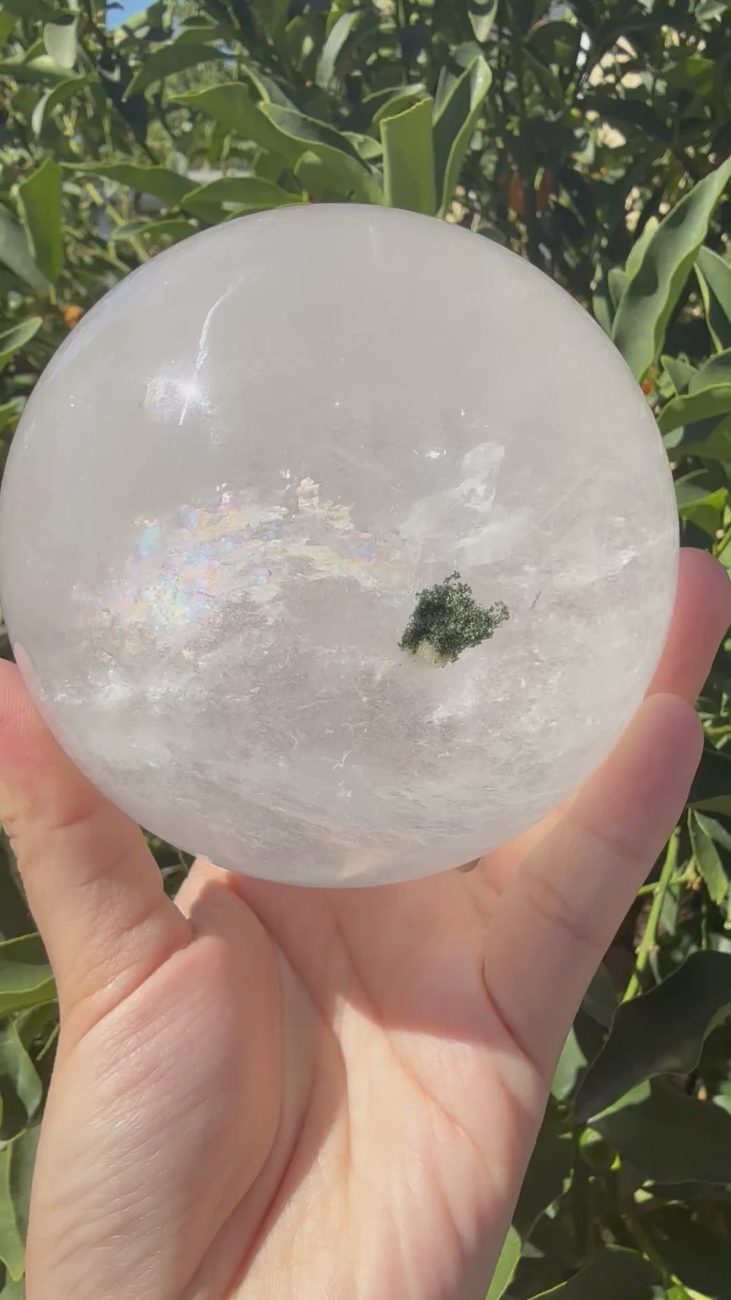 2.59lb Clear Quartz Crystal Sphere with Green Chlorite Inclusions,A146
