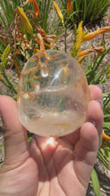Load and play video in Gallery viewer, Natural Golden Healer Quartz Palm Stone,Natural Hematoid Quartz Crystal,A483
