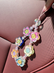 Handmade flowers Phone Chain ,Cute Phone String Bracelet Keychain, Beaded Phone Lanyard Wrist Strap , Color Beaded Phone Chain Strap